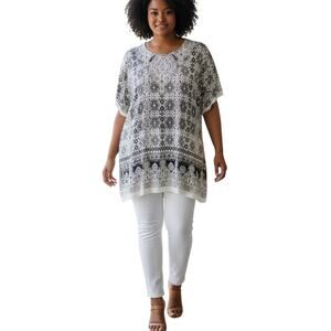 Rose + Olive Brown White Tunic Top, Size 1X